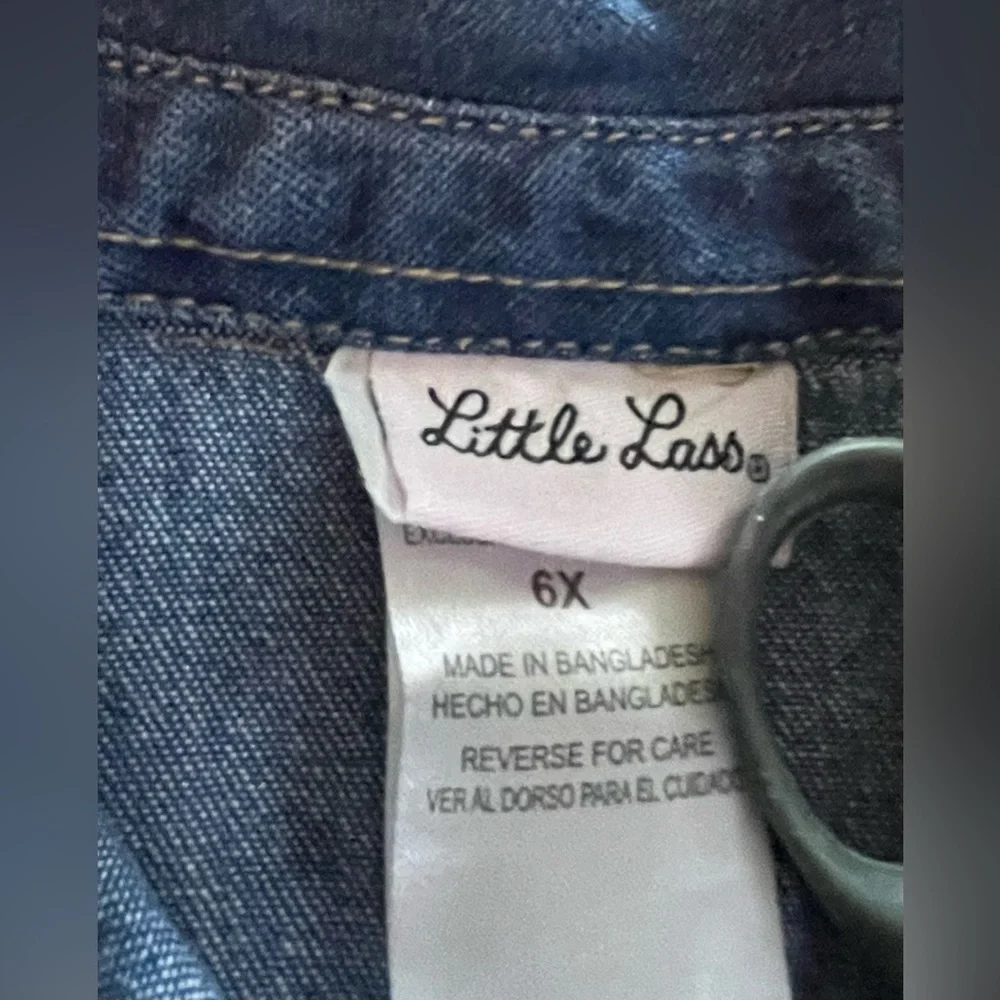 Little Lass Girl - Blue Jean Jacket with Embroidered Flowers and Lace - Size: 6X